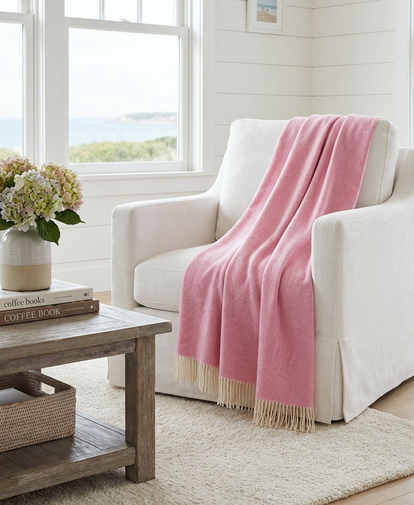 Southampton Home Shetland Lambswool Herringbone Throw – Light Pink