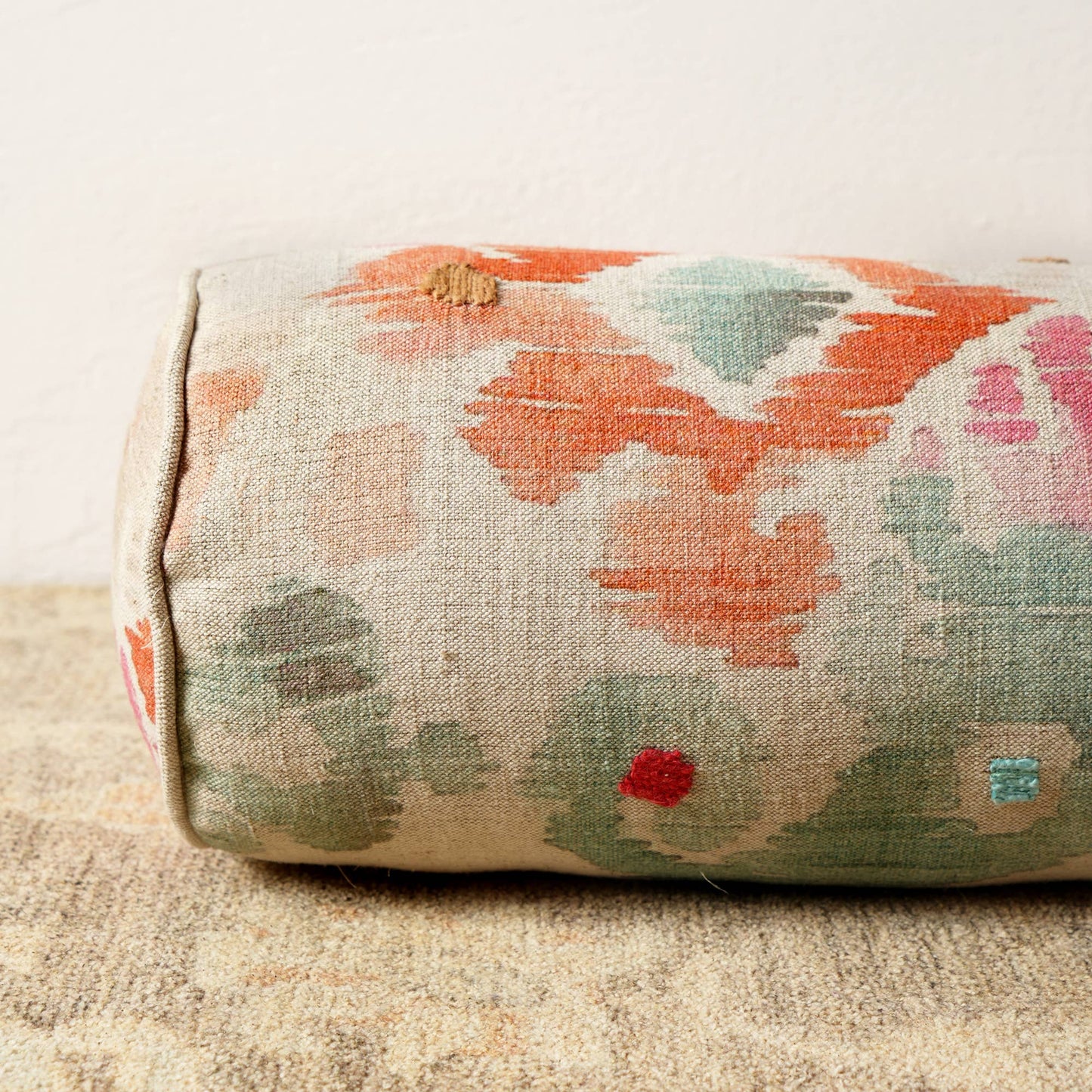 Decorative Cotton Printed & Embroidered Bolster Pillow - 27" X 7"