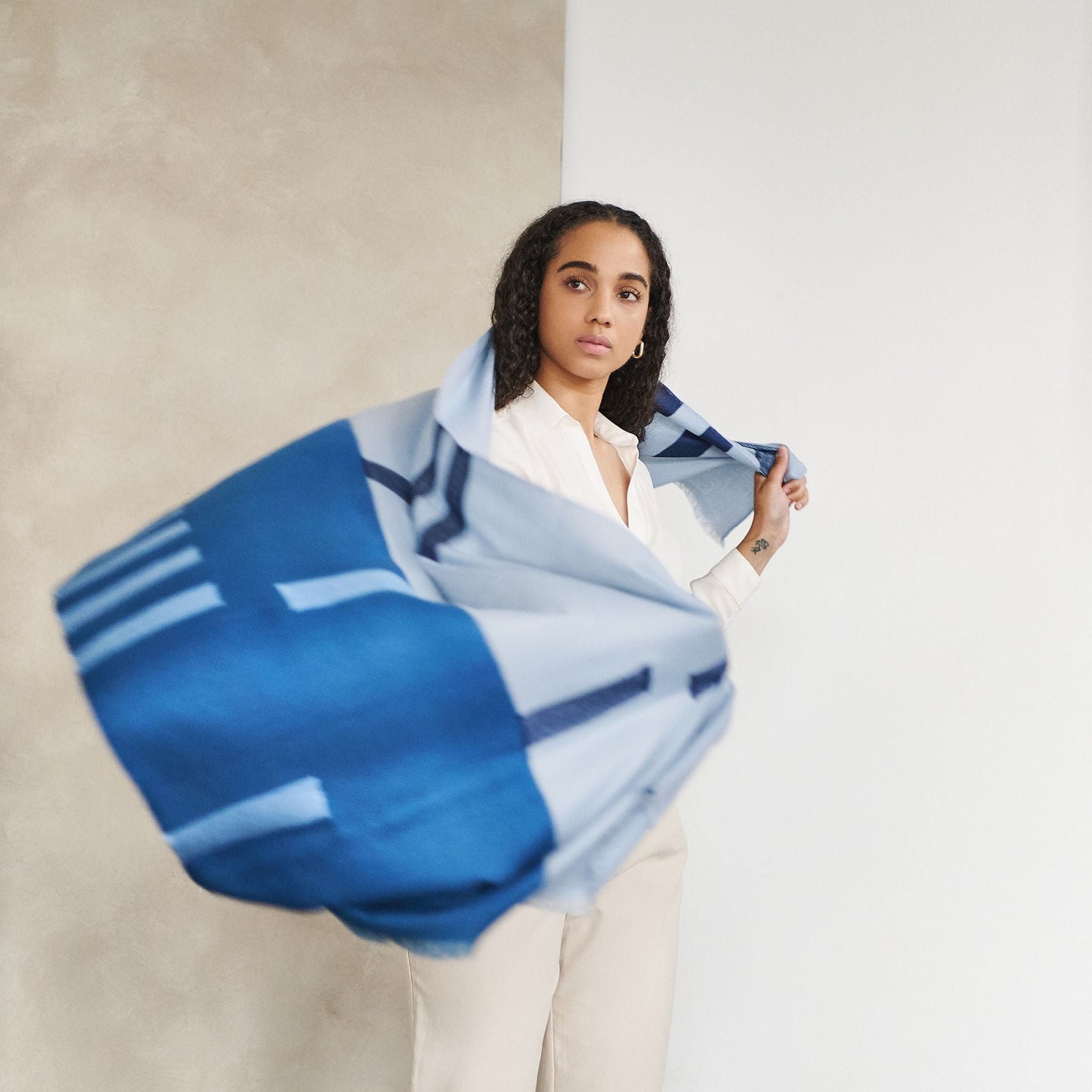 Harbor Blue Hand Embroidered Modern Artisanal Scarf
