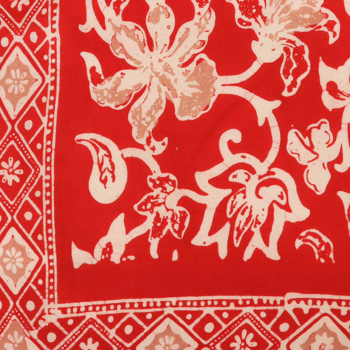 Large 39" Hand Dyed Batik Bandana, 100% Soft Cotton, Fiery Flora