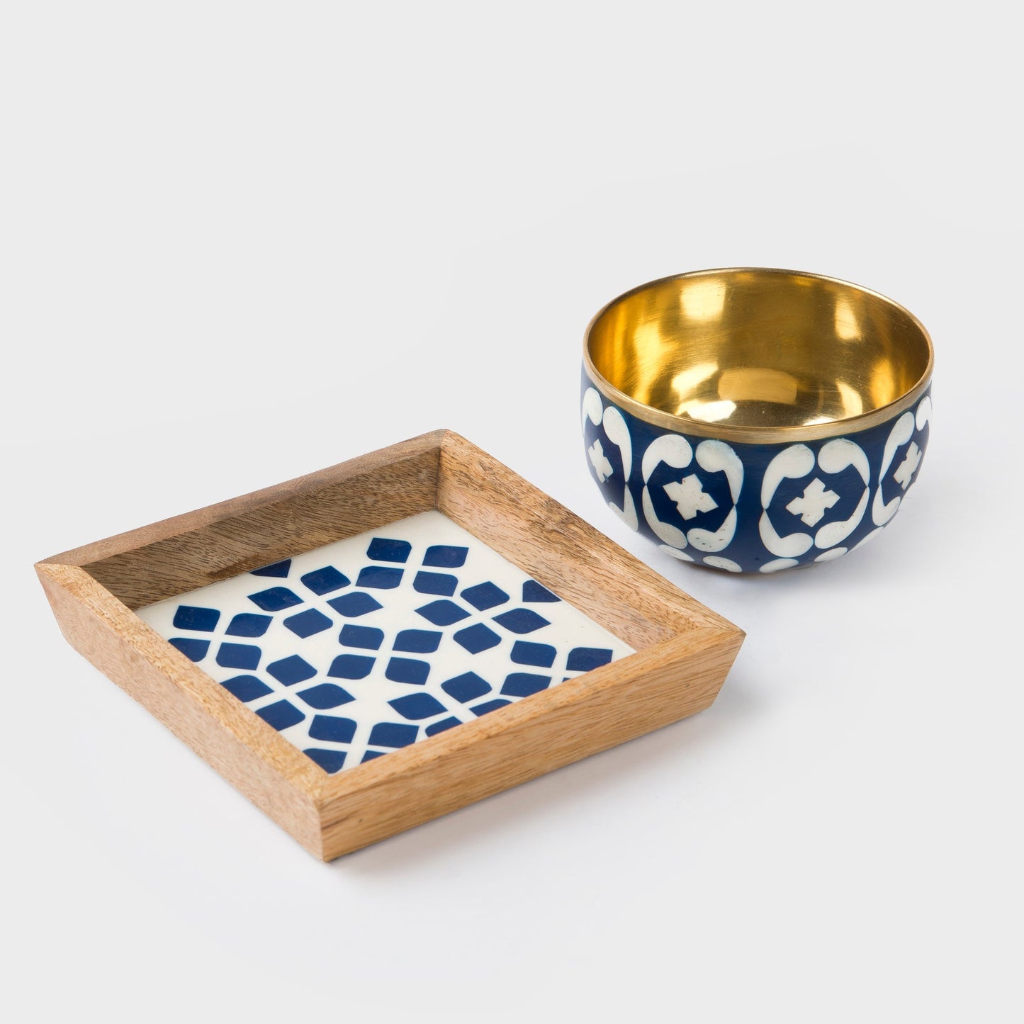 S/2 Lattice Blue Trinket Bowl & Tray Gift Box Set