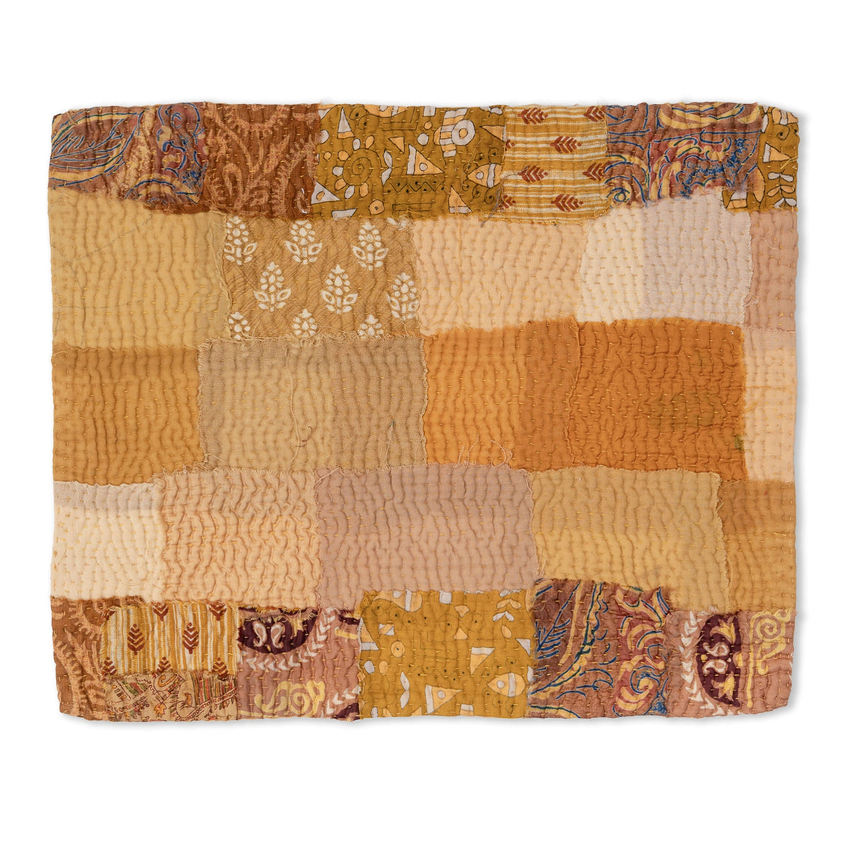 S/2 Printed Fray Vintage Cotton Kantha Placemat - Yellow