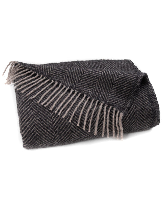 Highland Tweeds Herringbone  Pure New Wool Throw - Charcoal