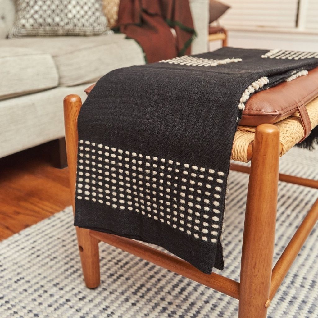 Walnut Black Yak With Hand Knotted Merino Stripes Handloom Throw