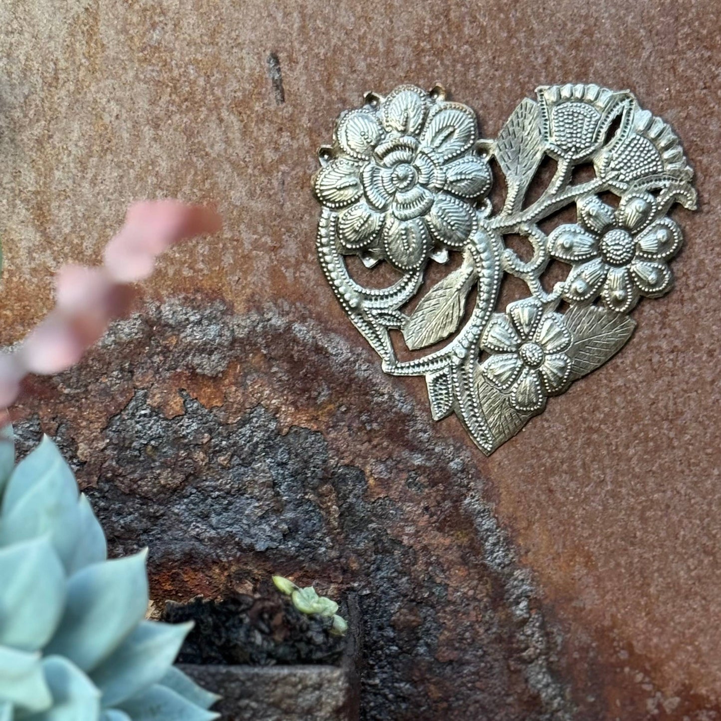 Floral Bloom Heart – Handmade Recycled Metal Heart from Hait