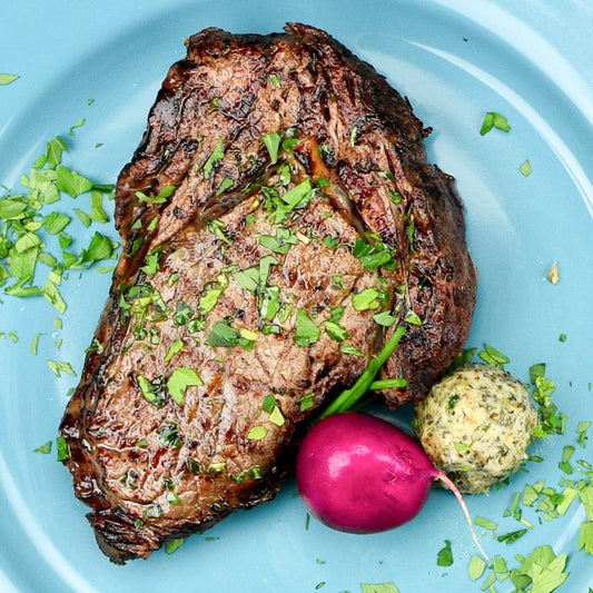 The Patio Daddy-O USDA Prime Grass Fed Boneless Ribeye Steak Box Mushroomery