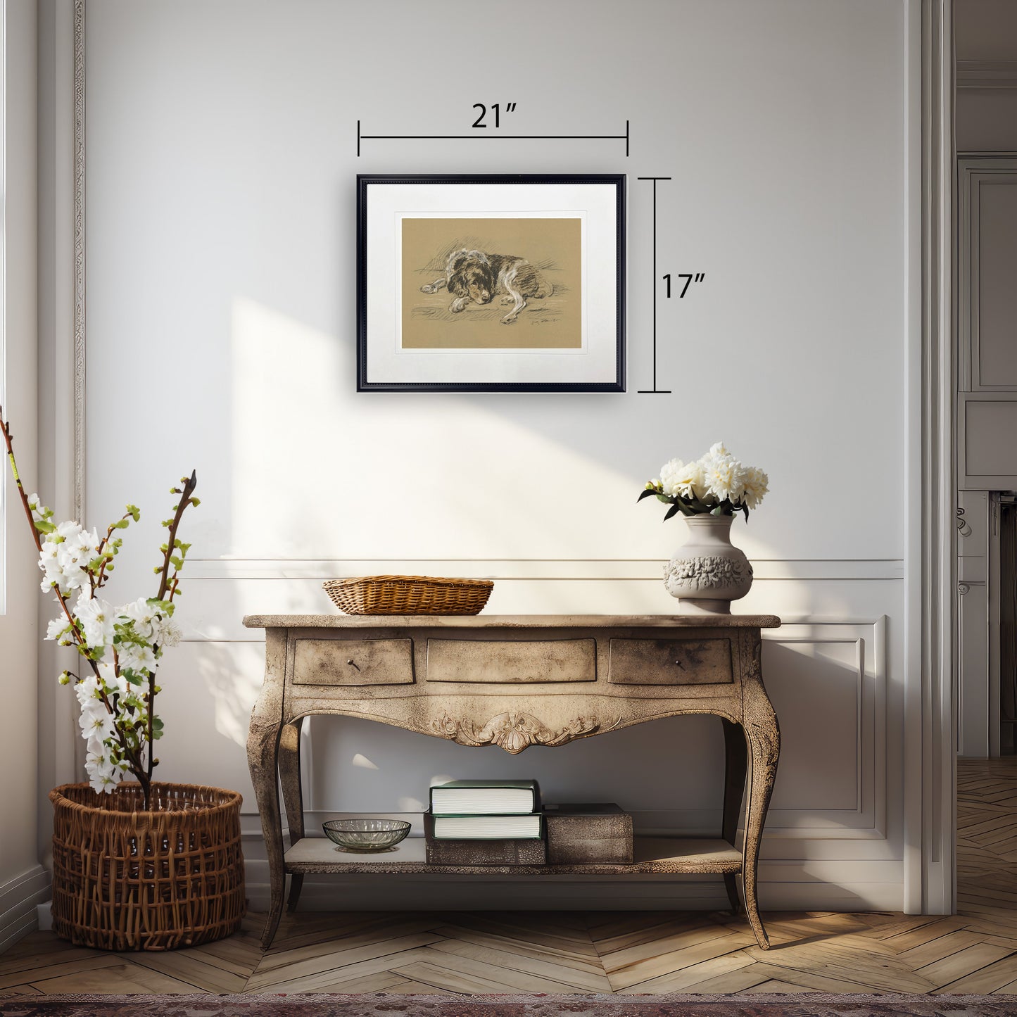 Sketched Dog Print in Black Frame