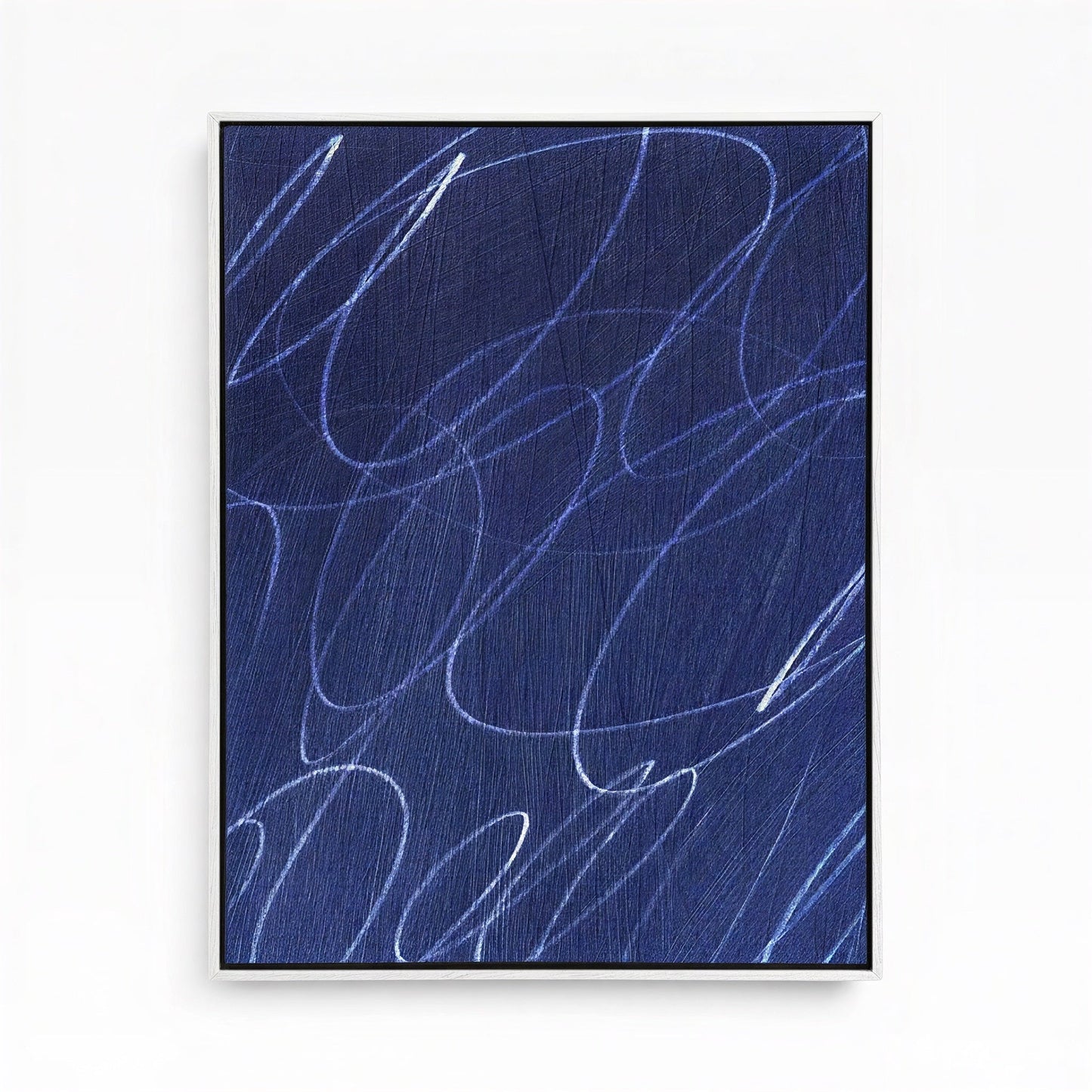 Gestural Marks in Deep Ocean Framed Canvas Wall Art