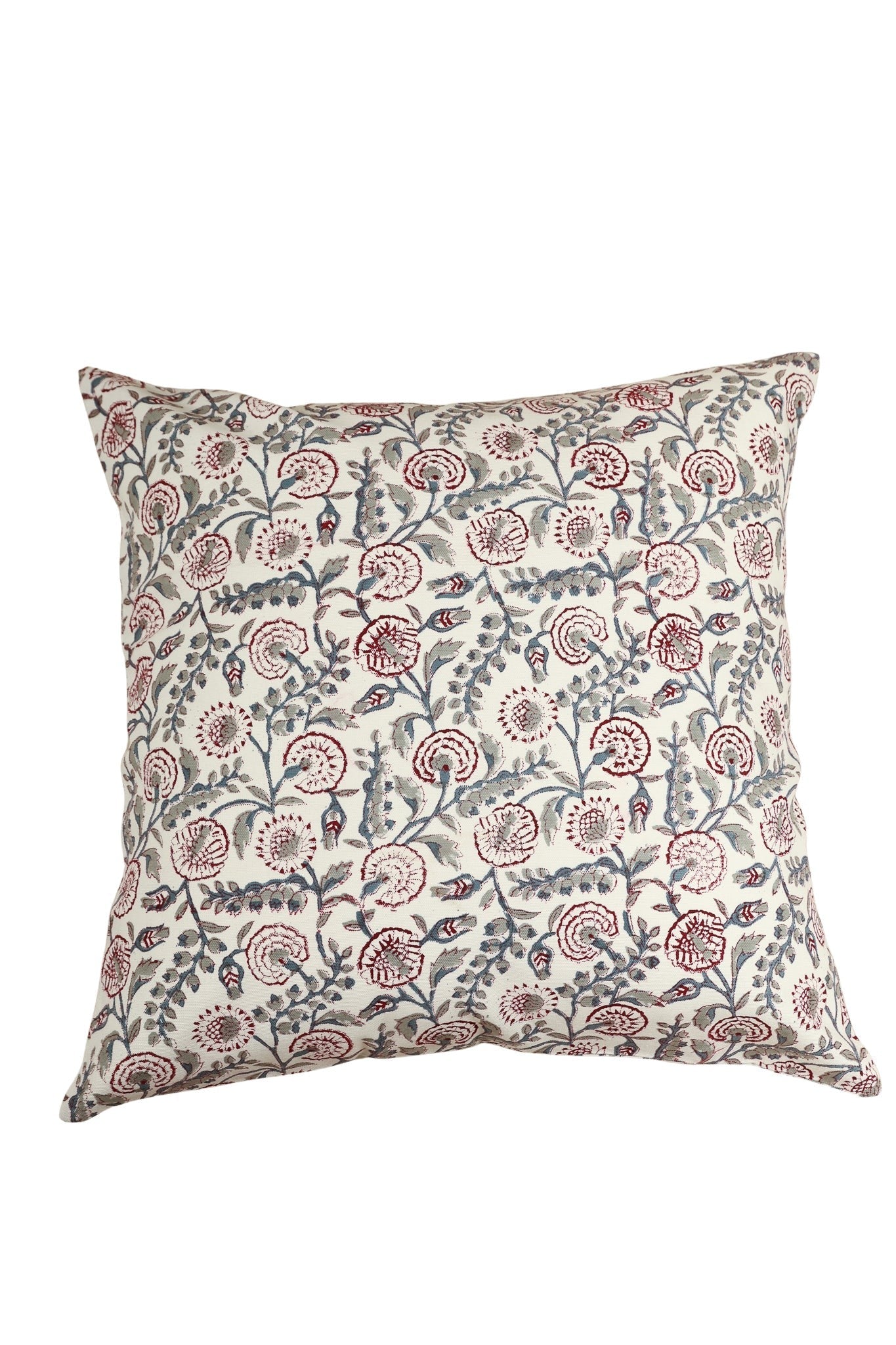 Crimson Bloom Block Print Pillow