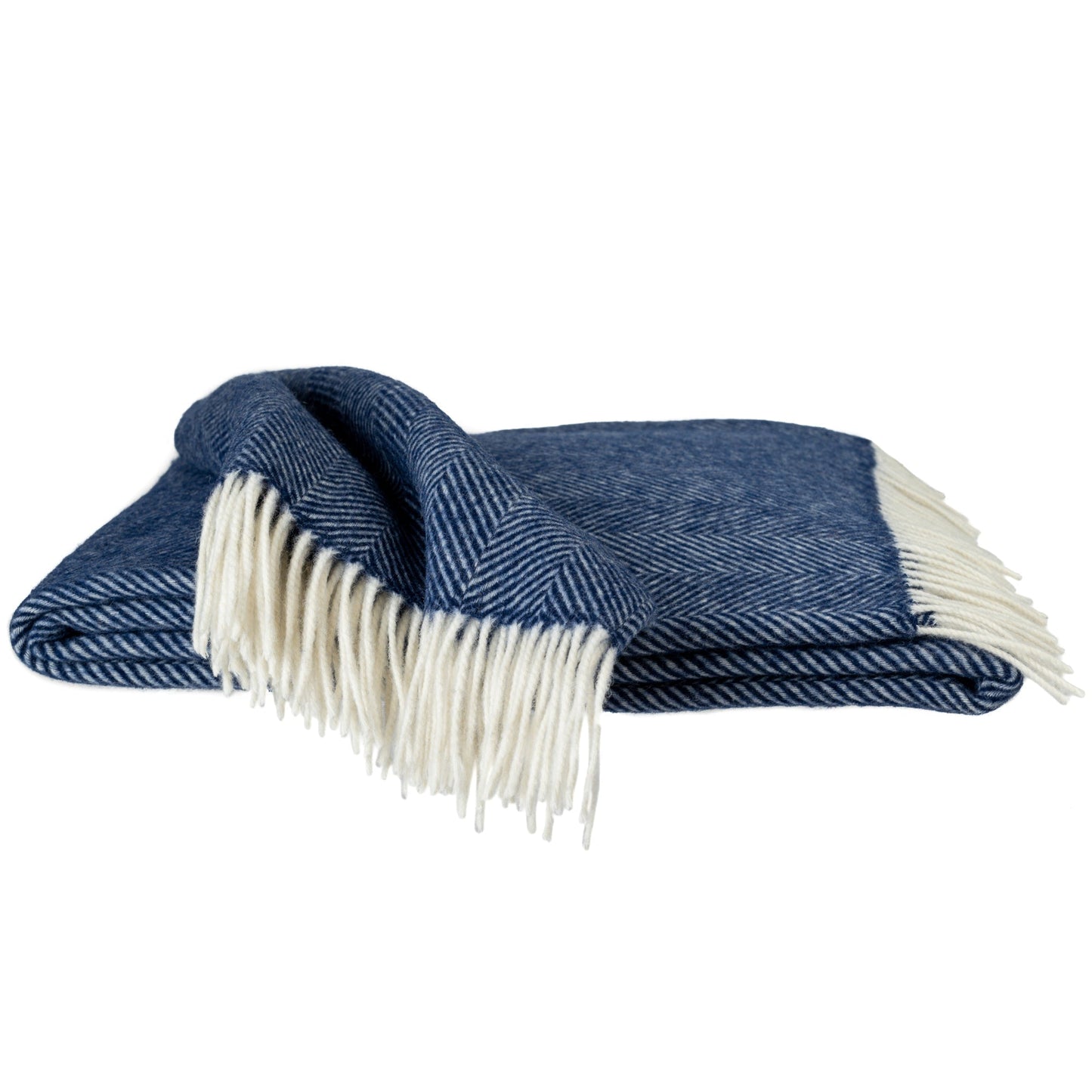 Southampton Home Merino Wool Herringbone Throw - Classic Navy