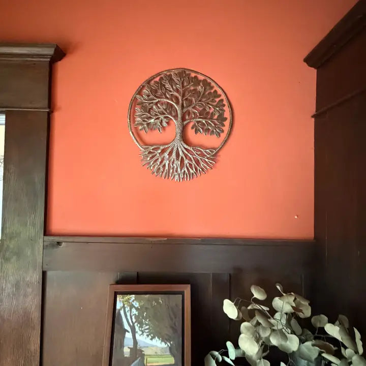 Haitian Metal Tree of Life Wall Art 14x15 Hand Chiseled 