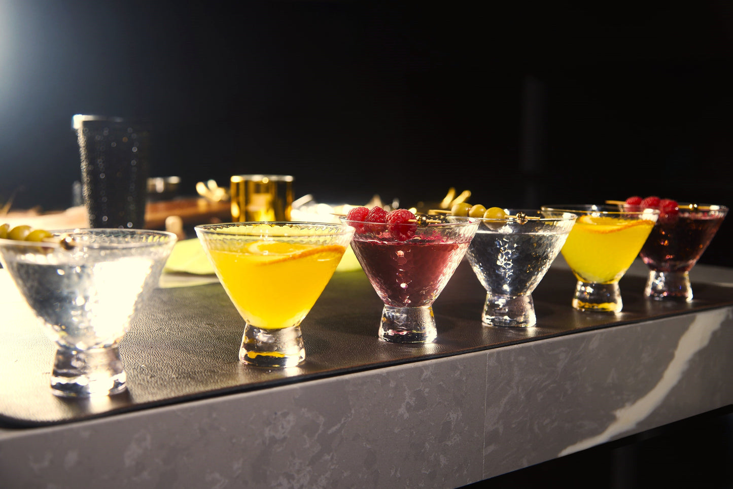 Clear Hammered Cocktail Martini Glasses
