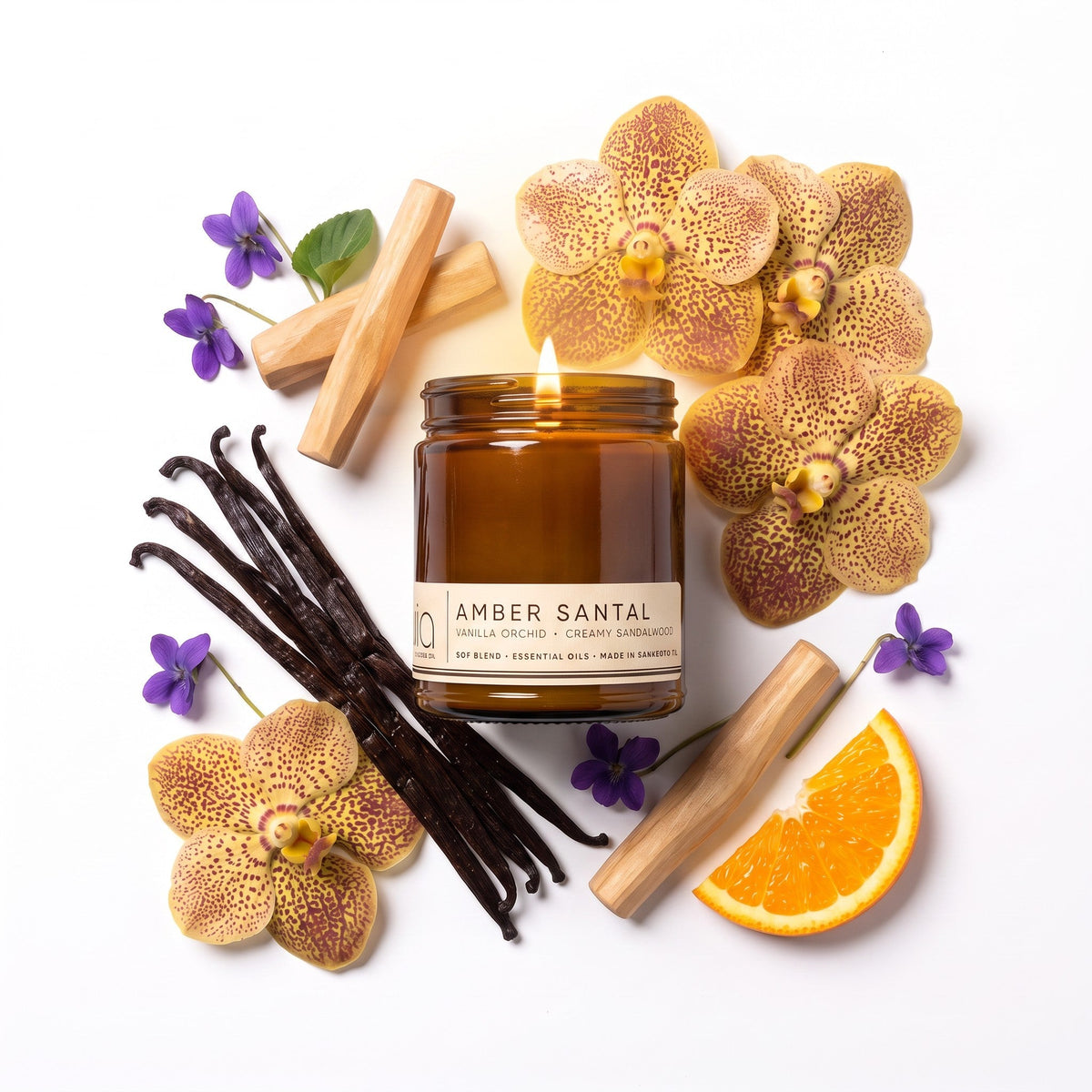 Amber Santal Soy Blend Candle - Amber, Sandalwood & Vanilla Orchid