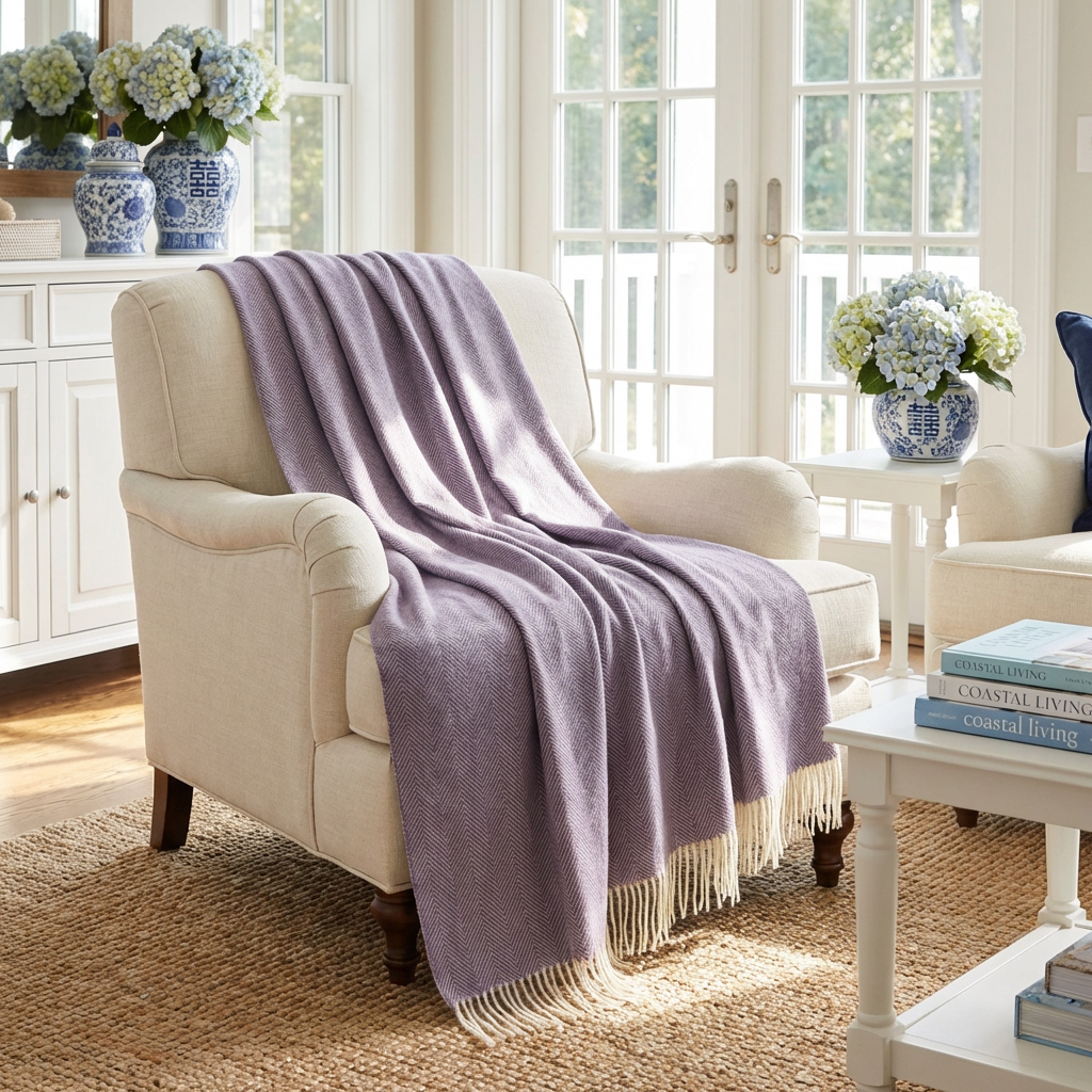 Southampton Home Merino Wool Herringbone Throw - Lavender