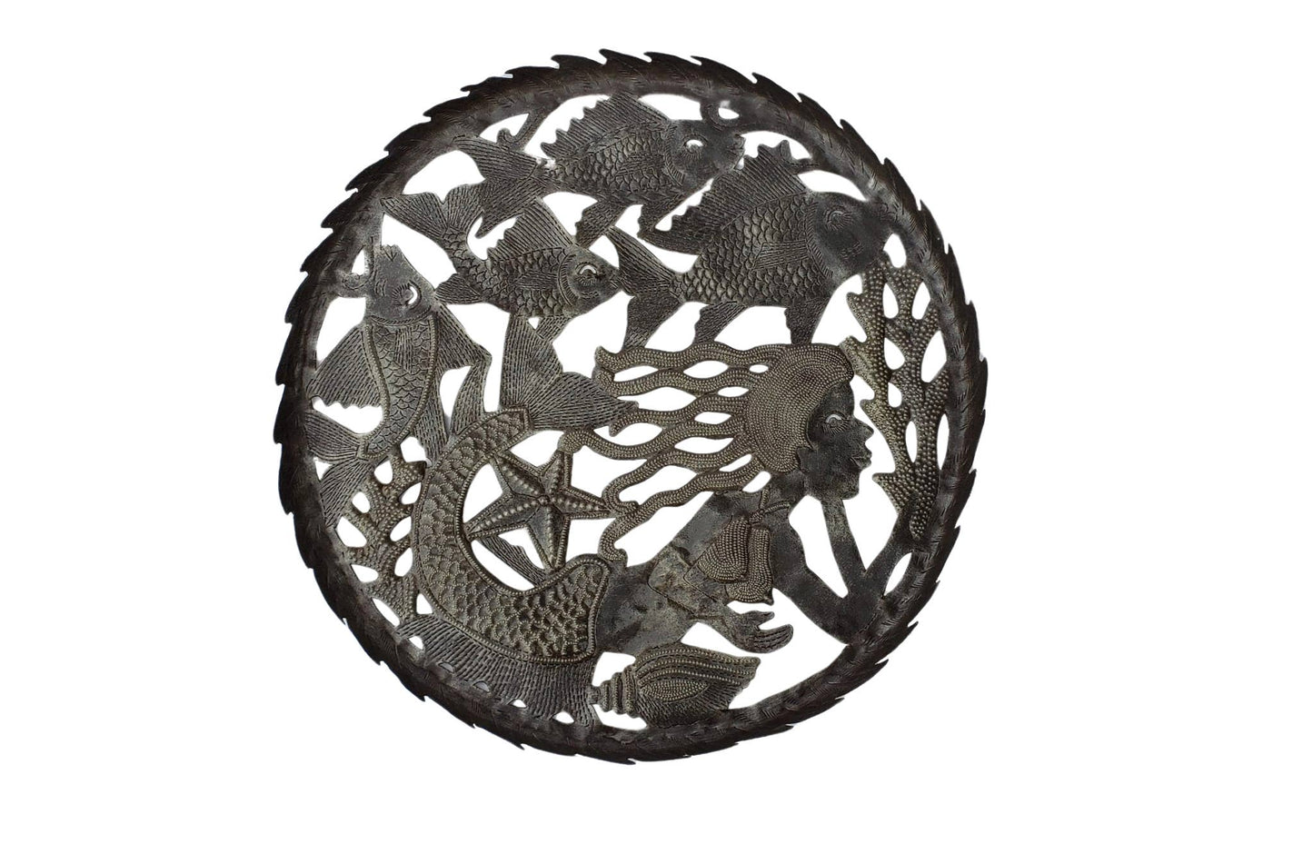 16" Metal Fruit Bowl, Mermaid Design, Nautical Home Decor