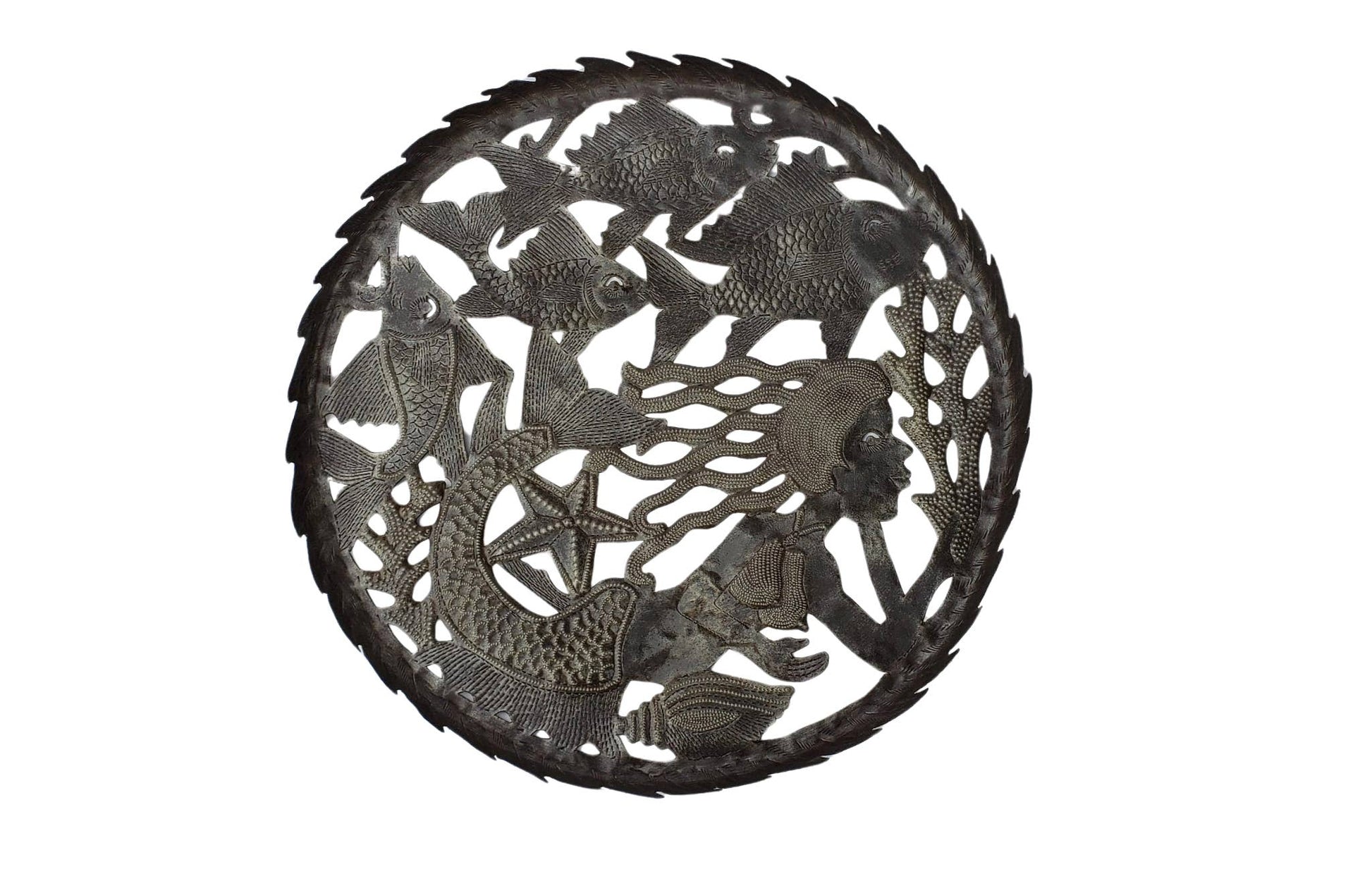 16" Metal Fruit Bowl, Mermaid Design, Nautical Home Decor