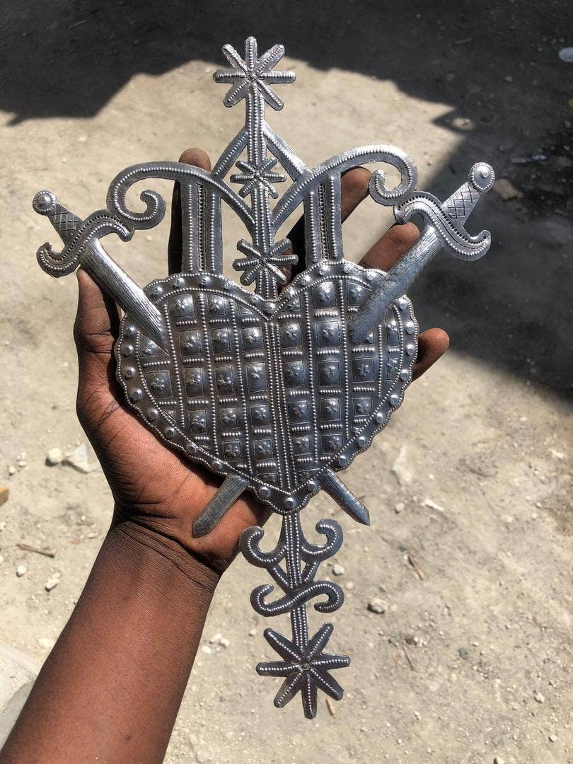 Erzulie Dantor Veve Heart – Handmade Haitian Metal Wall Art