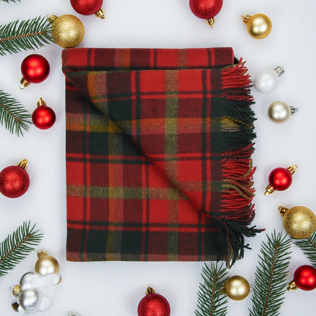Highland Tartan Tweed Merino Wool Throw - Dark Maple