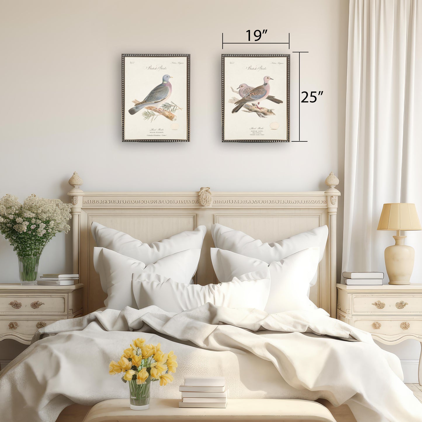 Turtle Doves in Silver-Beaded Frame