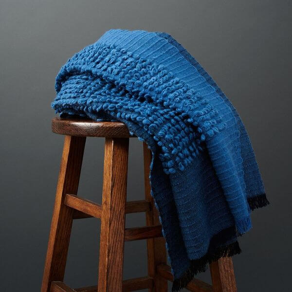 Macaroon Midnight Dark Blue Textured Merino Handloom Throw