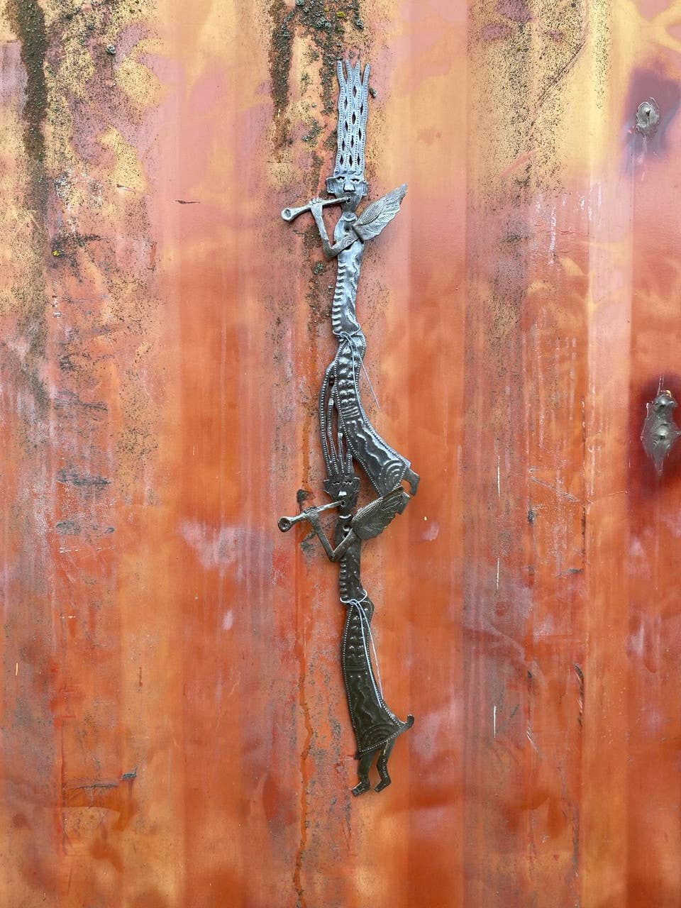 Handcrafted Haitian Metal Wall Art, Stacked Whimsical Angels