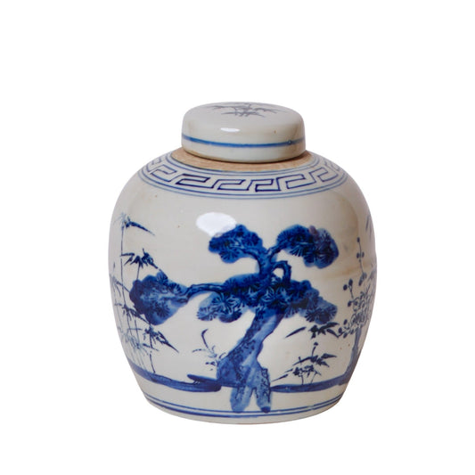 Blue and White Porcelain Three Friends Round Storage Jar
