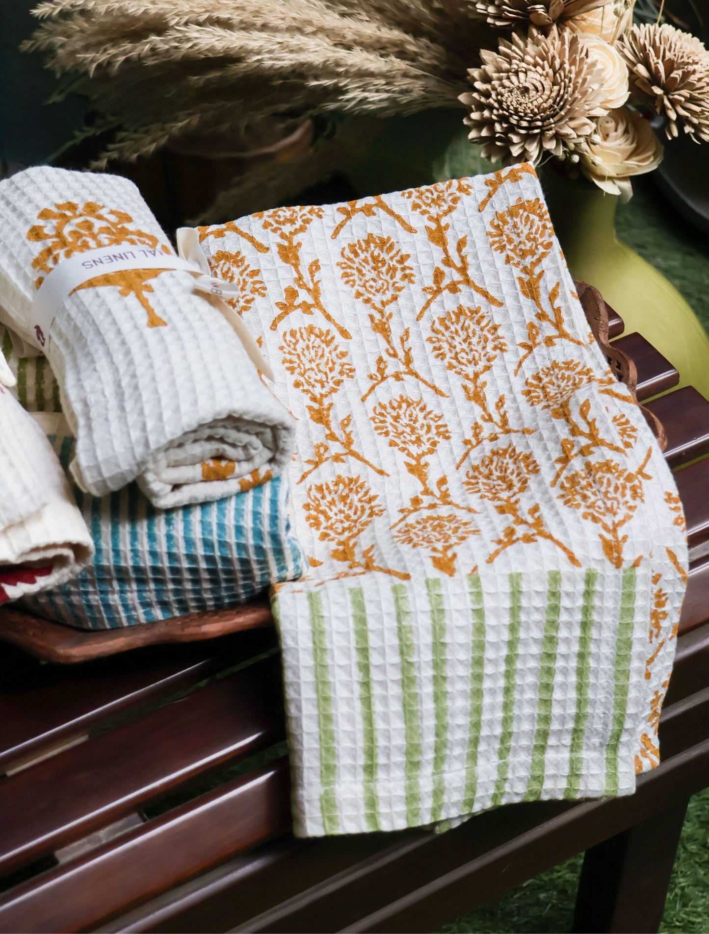 Nikhar Harmony Cotton Waffle Kitchen Towels - Mixed Set of 2