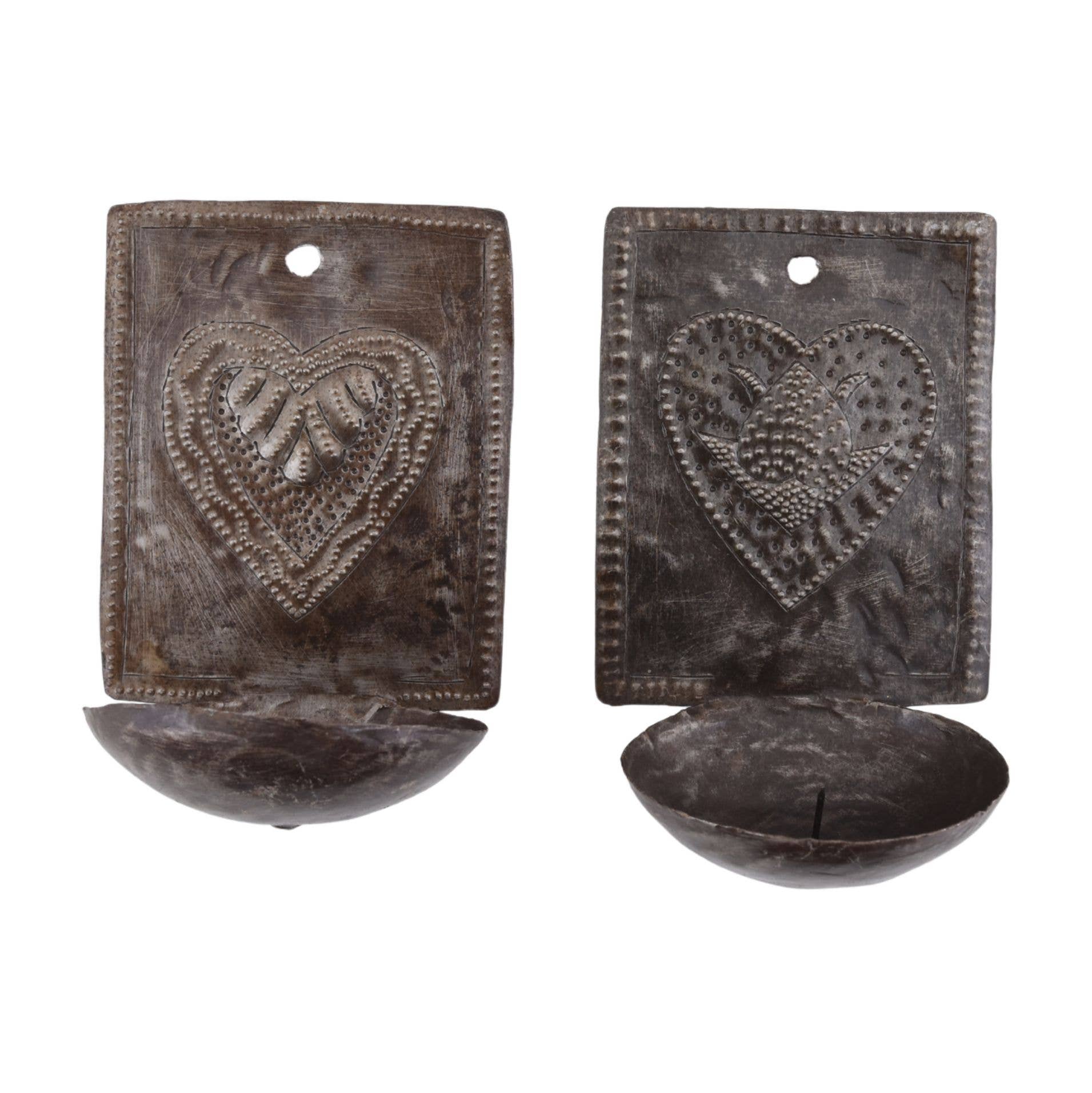 Haitian Metal Candle Holders Heart Design Fair Trade Set / 2