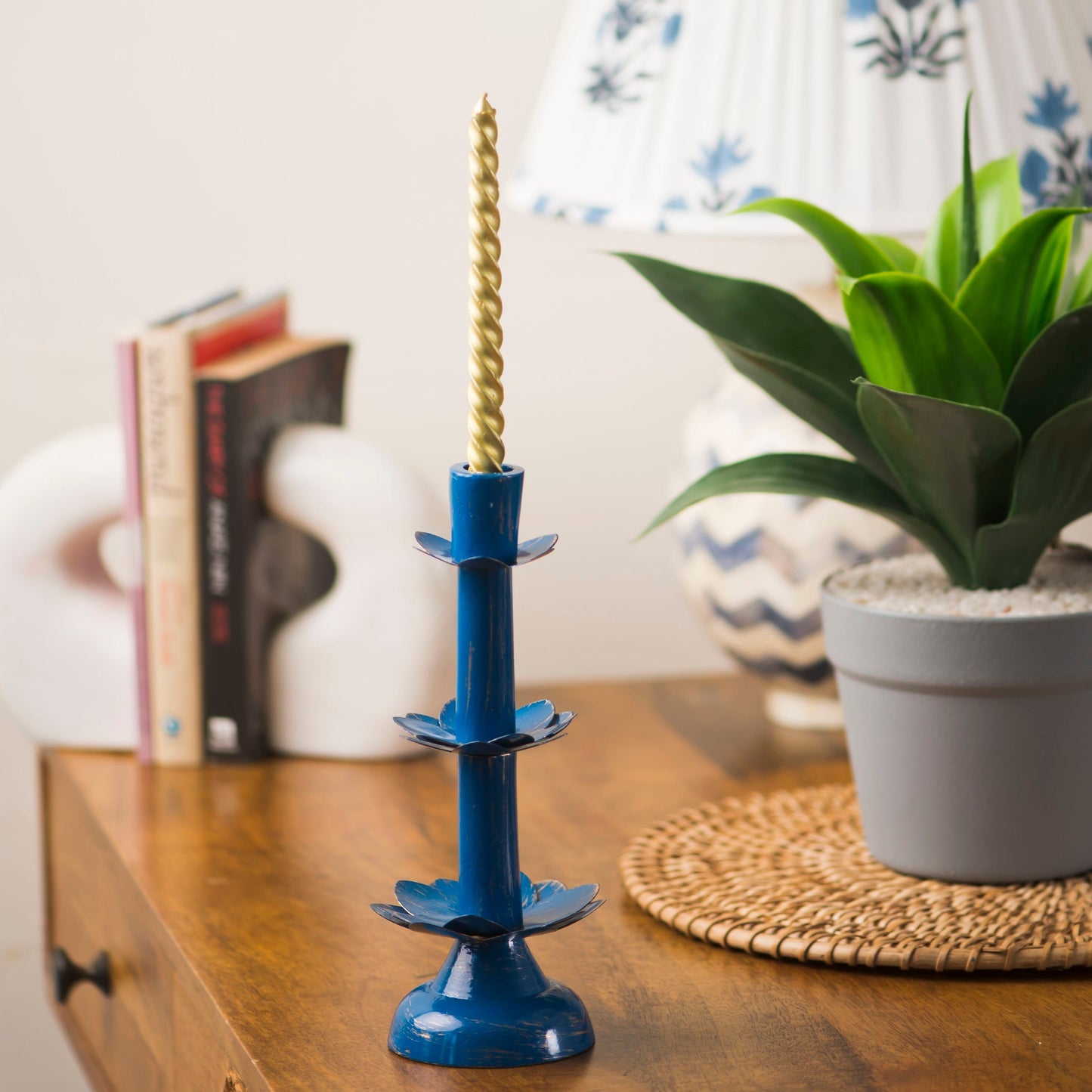 Lotus Bloom Tapered Aluminum Candleholder