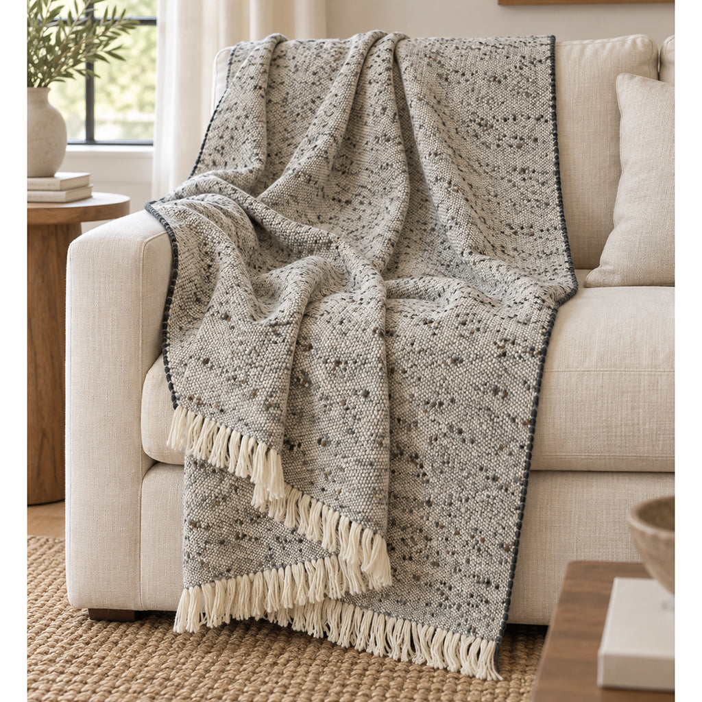 Chunky Gray Weave Alpaca Throw