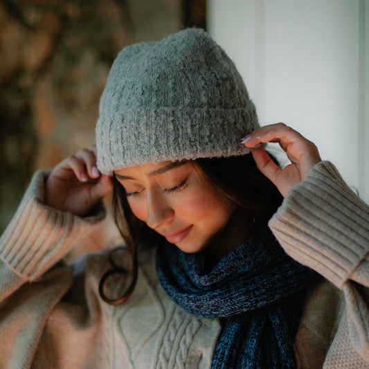 Plush Gray Alpaca Beanie Hat