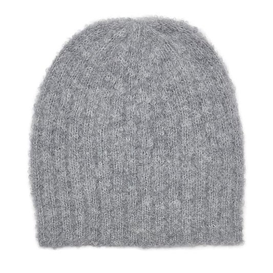 Plush Gray Alpaca Beanie Hat