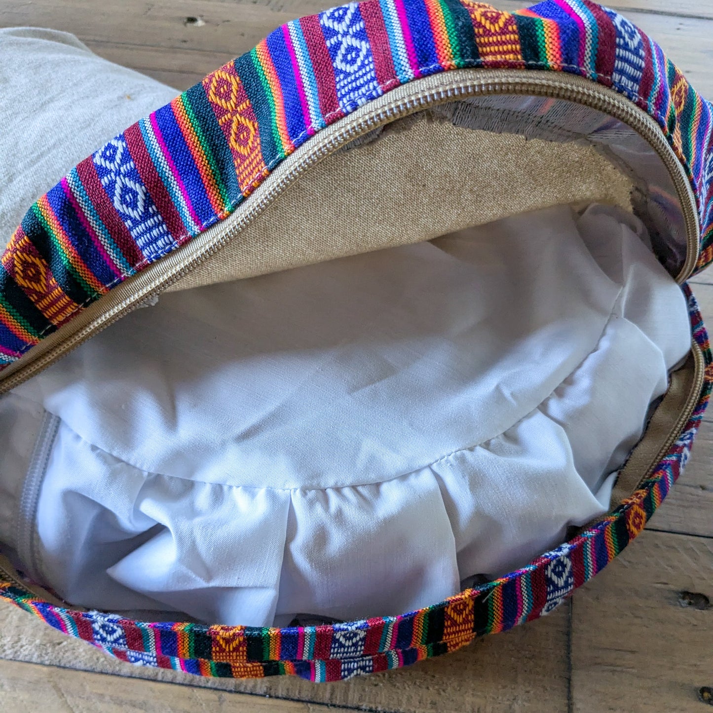 Round meditation cushion cover with strap, yoga bolster pillowcase handmade in Nepal