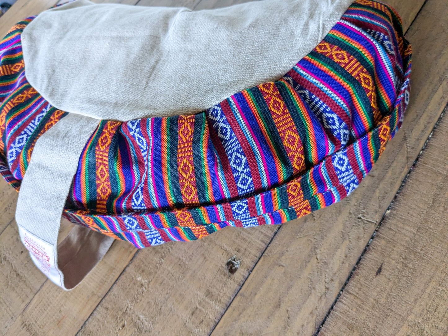 Half-moon meditation cushion cover with strap, yoga bolster pillow handmade in Nepal