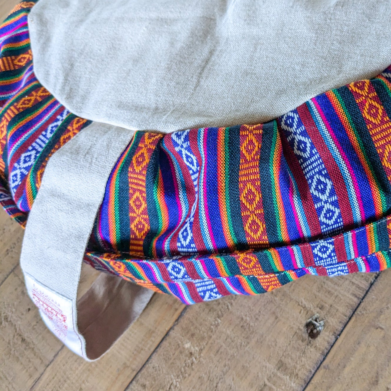 Round meditation cushion cover with strap, yoga bolster pillowcase handmade in Nepal
