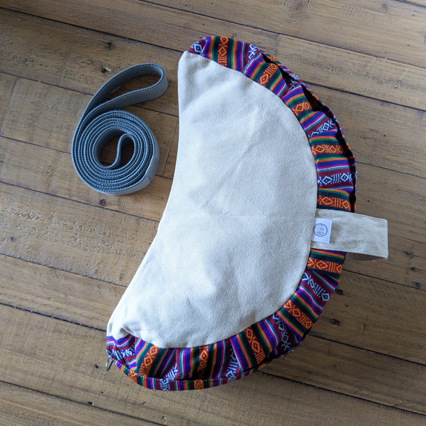 Half-moon meditation cushion cover with strap, yoga bolster pillow handmade in Nepal