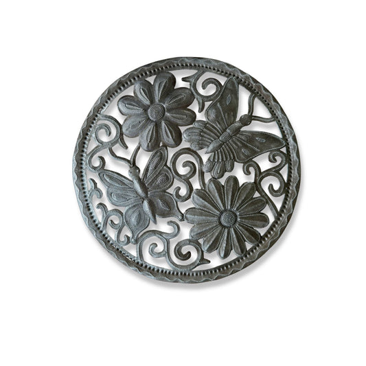 Handmade Butterfly & Flower Metal Wall Art – 11.5"