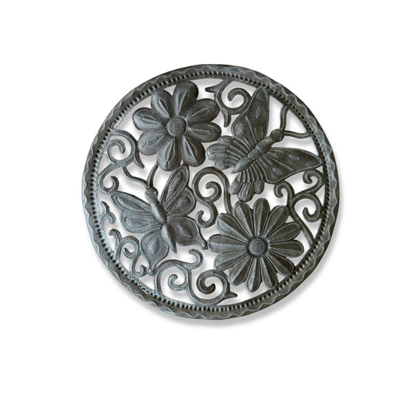 Handmade Butterfly & Flower Metal Wall Art – 11.5"