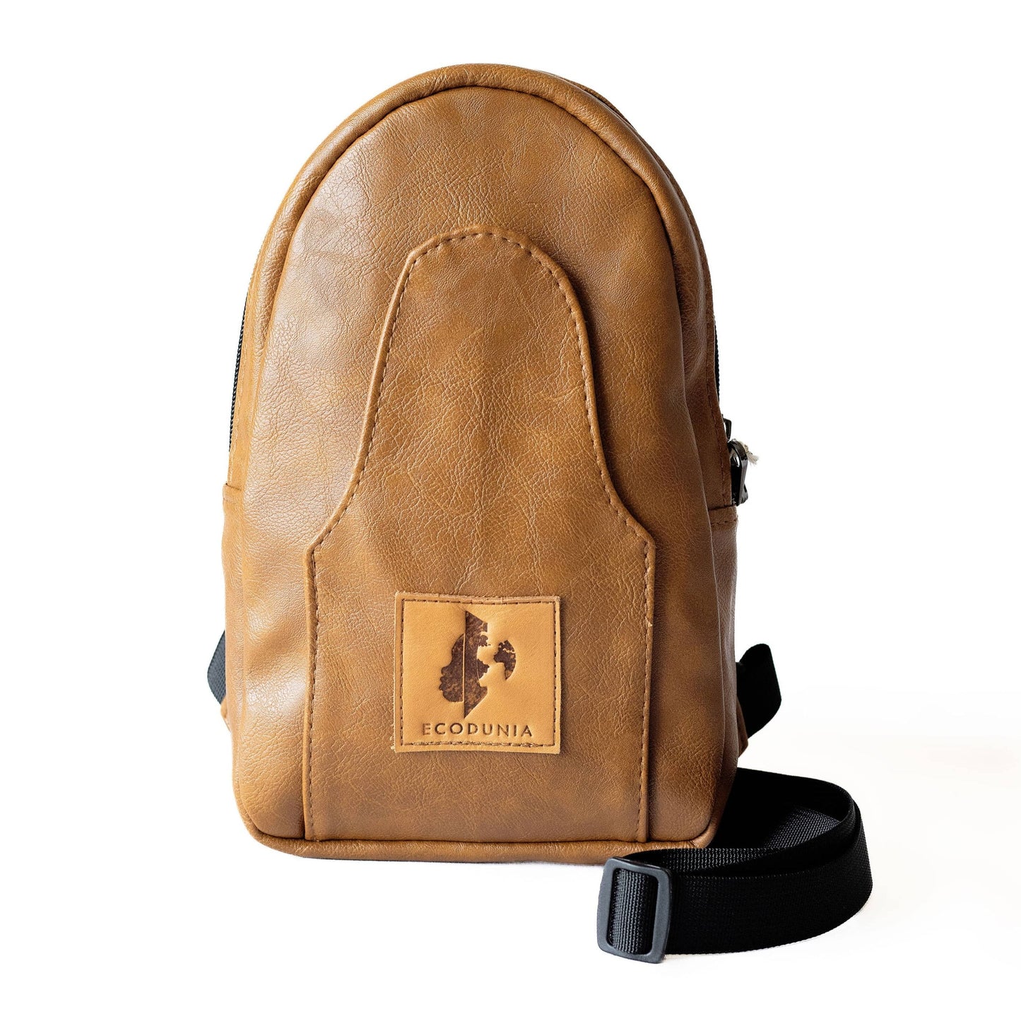 Buru dark tan vegan leather hands-free sling bag #color_dark-tan