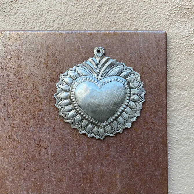 Sacred Heart, Recycled Metal, Religious Folk Art 3"