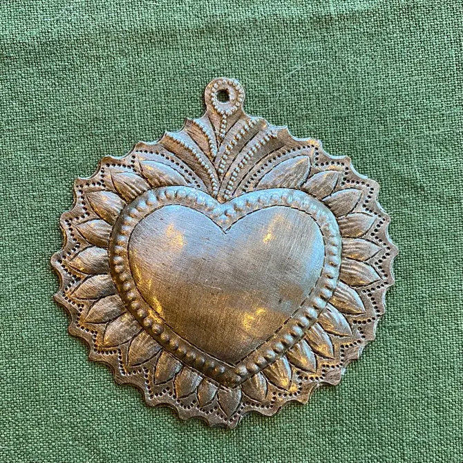 Sacred Heart, Recycled Metal, Religious Folk Art 3"