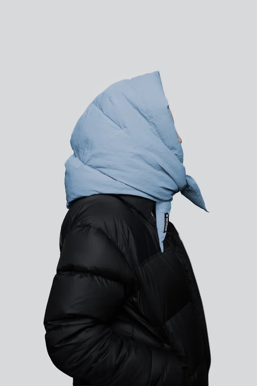 Sky blue vegan winter capuche made from recycled materials with quilted design. - The New Orchard - Sky Blue