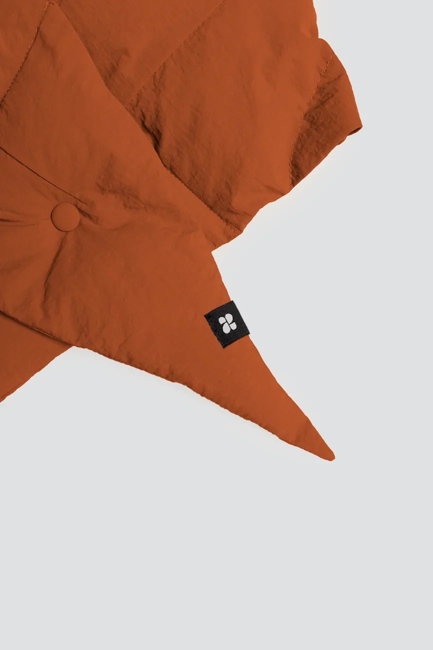 Cinnamon-colored vegan winter capuche made from recycled materials with button detail. - The New Orchard - Fresh Cinnamon