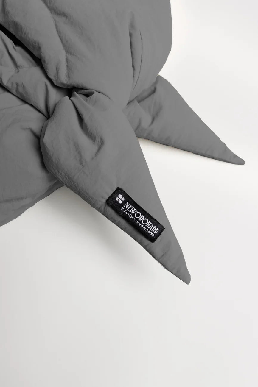 Light grey vegan winter capuche made from recycled materials with black woven label. - The New Orchard - Light Grey