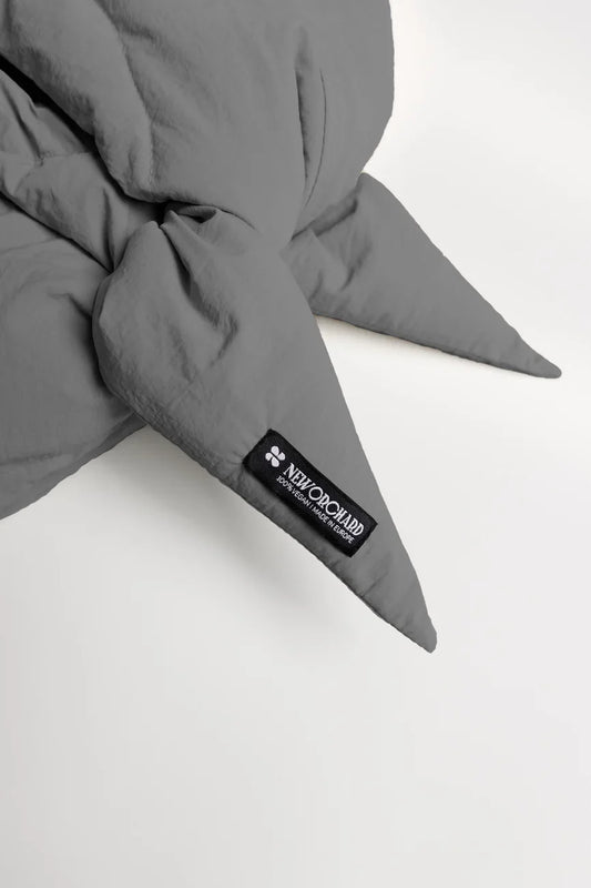 Light grey vegan winter capuche made from recycled materials with black woven label. - The New Orchard - Light Grey