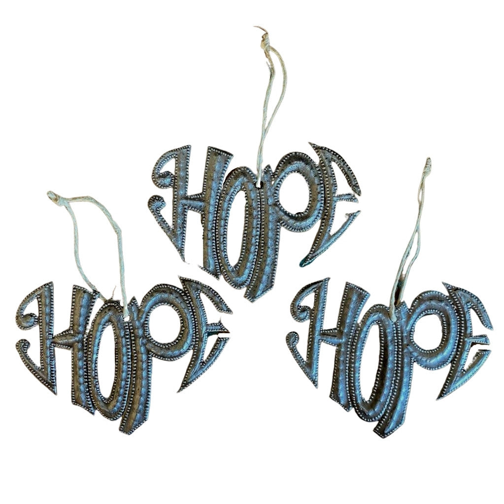Set of 2 Handmade “Hope” Heart Hanging Ornaments 4x3