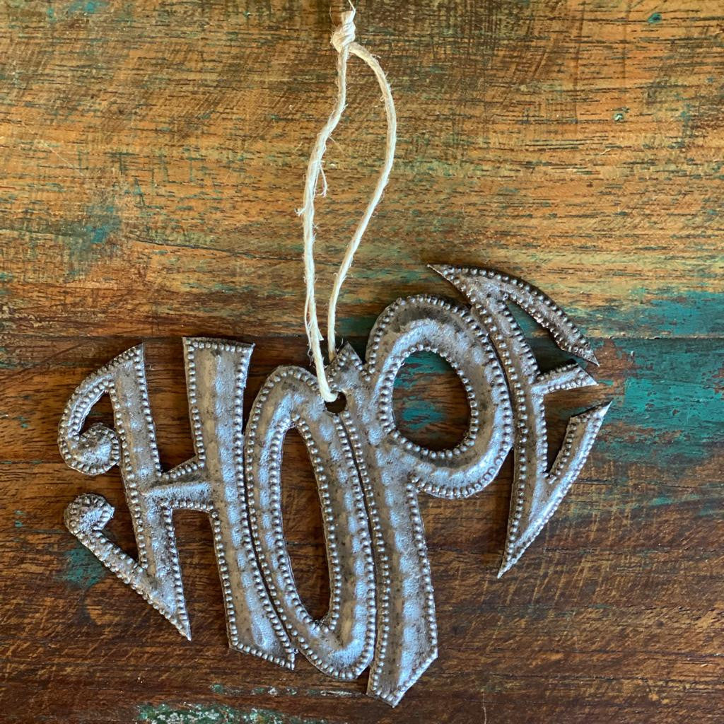 Set of 2 Handmade “Hope” Heart Hanging Ornaments 4x3
