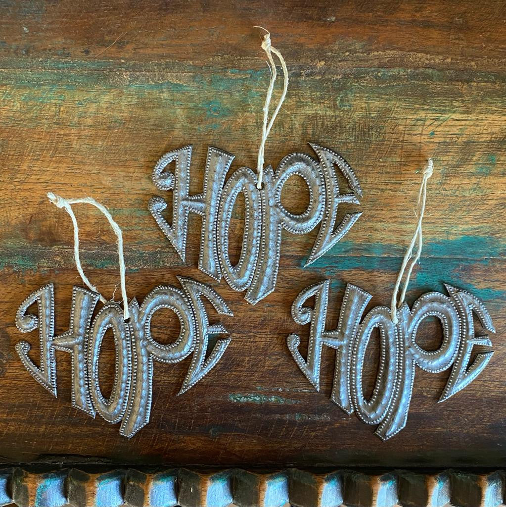 Set of 2 Handmade “Hope” Heart Hanging Ornaments 4x3