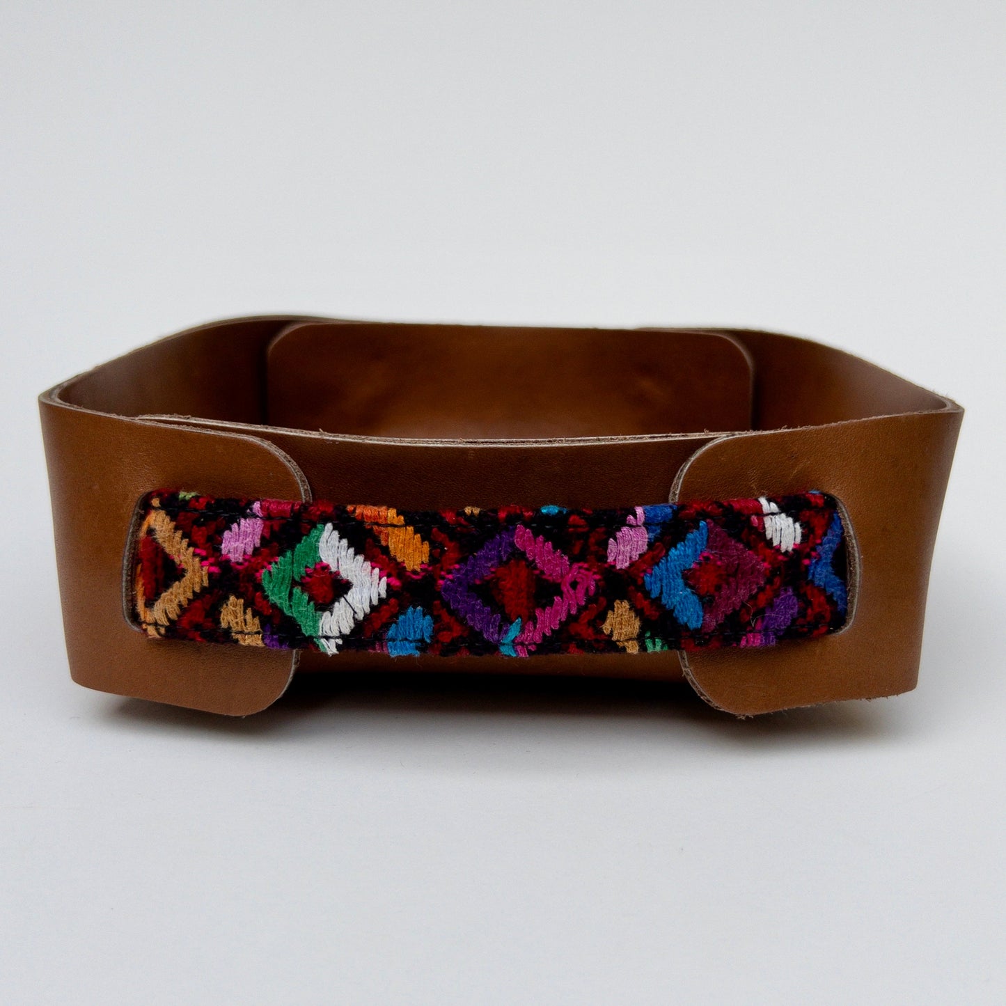 Leather Valet Tray with Huipil Accent