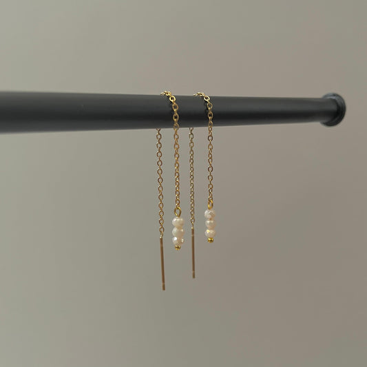 Mila Thread Earrings - White Beads